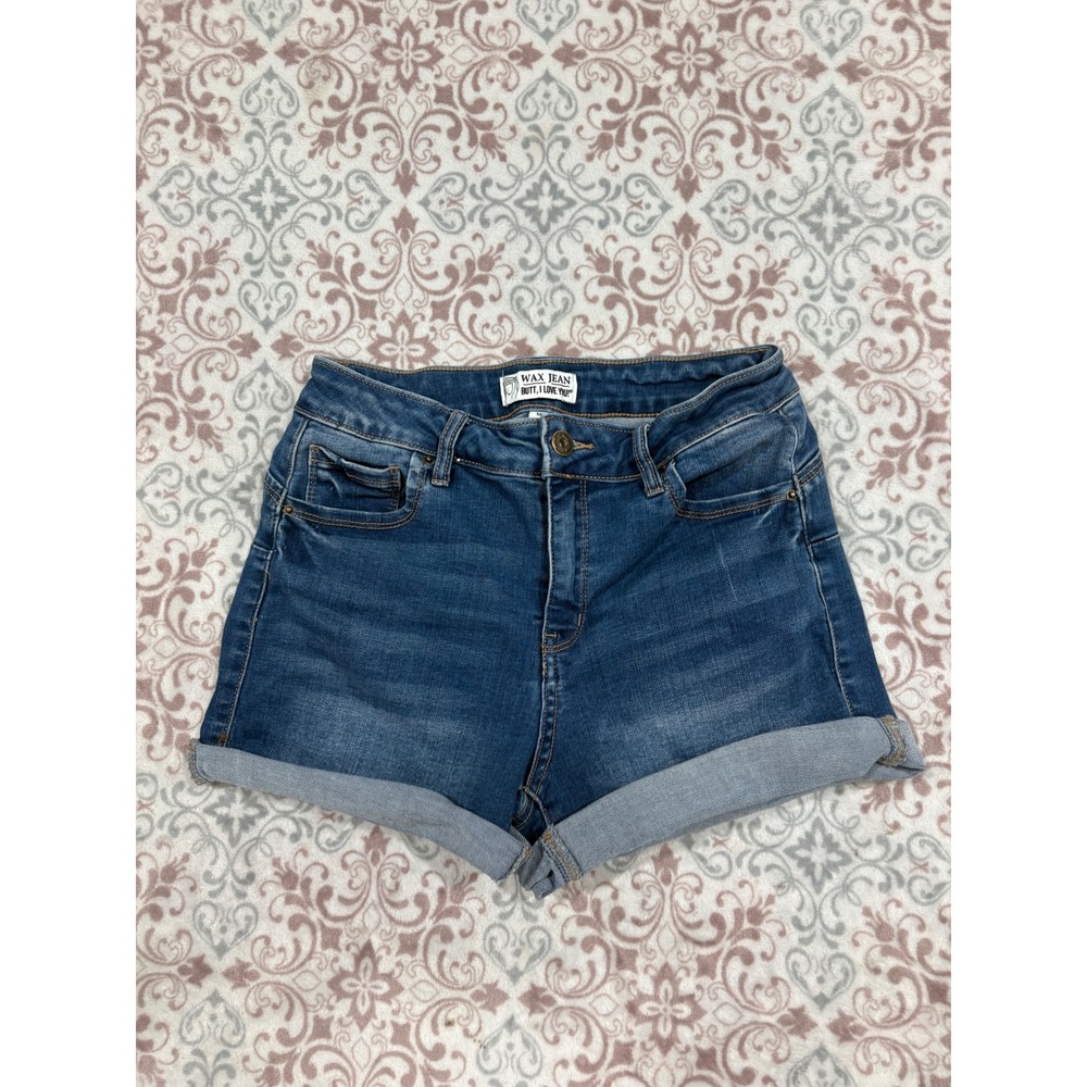 Wax Jean Butt I Love You Medium Wash Cuffed Denim Shorts Size M 90232
